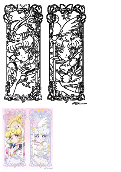 Two anime characters with blonde hair and blue eyes in an Art Nouveau style. A fan art of Sailor Moon and Princess Serenity.