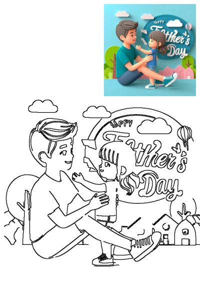 A father and his daughter sitting together with a 'Happy Father's Day' sign. Charming cartoon style illustration for Father's Day celebration.