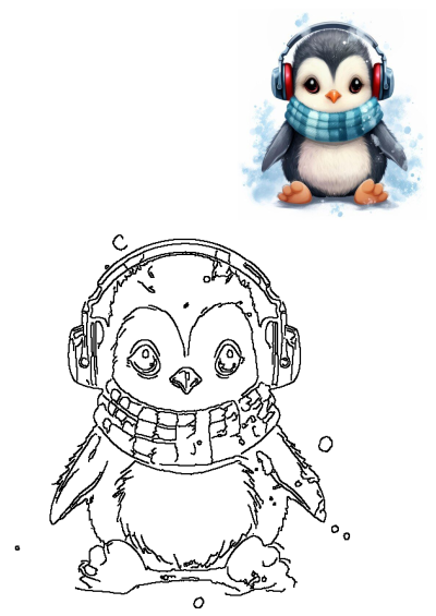 Adorable baby penguin with cozy winter accessories: symmetric earmuffs and wool scarf. Premium AI-generated image with fluffy details.