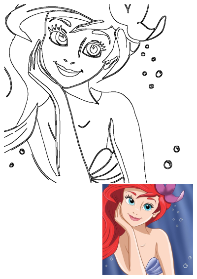 Ariel from The Little Mermaid with blue eyes and red hair, looking at the camera. A fanart of the disney princess Ariel.