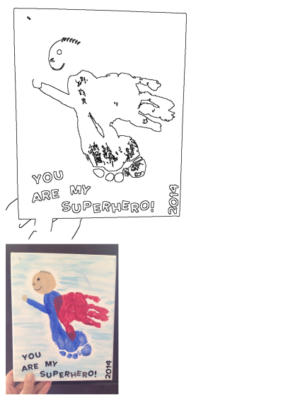 a child's hand is holding up a card that says, you are my superhero