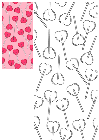 A delightful repeating pattern of heart-shaped lollipops, perfect for Valentine's Day or adding a sweet touch to any design. Pink background.