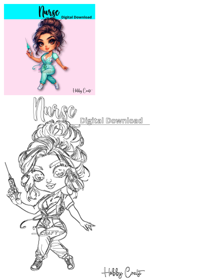 Cute cartoon style digital drawing of a nurse with stethoscope holding a syringe. Ideal for healthcare or medical related content.