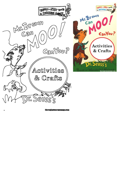 The book cover for Mr. Brown Can Moo! Can You? Activities and Crafts by Dr. Seuss, featuring a cartoon man and colorful text.