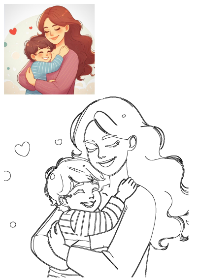 A woman lovingly holds a child, surrounded by hearts. The image conveys the sentiment, "I love you mom," perfect for Mother's Day.