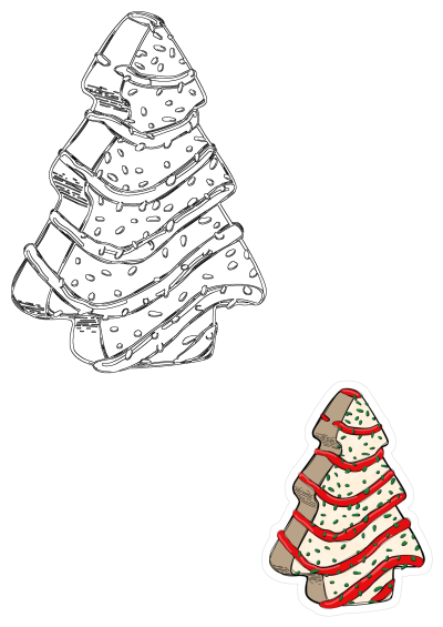 a christmas tree shaped sticker with red and green ribbon around it's base