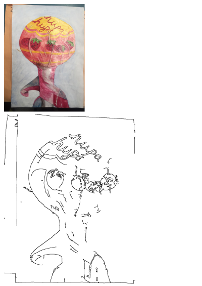 Watercolor painting of a strawberry-flavored Chupa Chups lollipop with 'hugs' text on the wrapper. Sweet treat art.