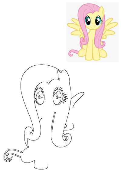 Cute image of Fluttershy from My Little Pony. This charming pony has long, pink hair, big eyes, and a kind expression. Adorable character art.