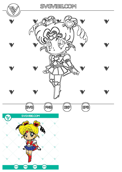 Sailor Moon chibi in vector format (SVG, PNG, DXF, EPS) for Cricut, perfect for crafting, digital projects, and anime fan art.