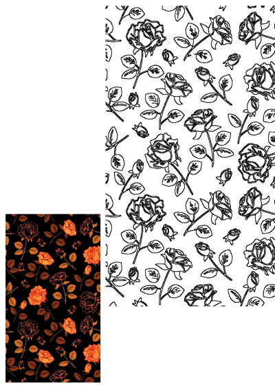 an orange rose pattern on a black background