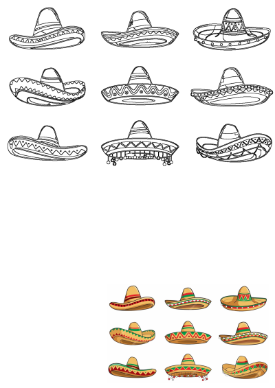 A variety of colorful and decorative Mexican sombrero hats in different designs. Perfect for fiesta celebrations and cultural events.