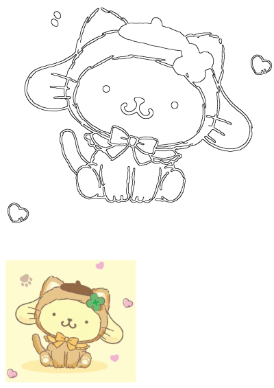 Cartoon cat with a bow on its head and hearts in the air. Adorable feline friend radiating love and charm in this heartwarming illustration.