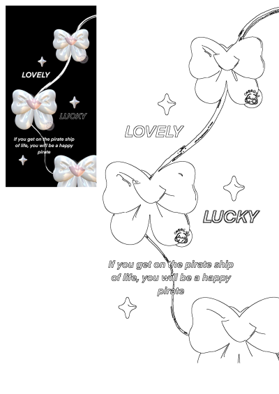 Lovely & Lucky pirate life image featuring white bows, stars, and the phrase 'If you get on the pirate ship of life, you will be a happy pirate.' based on 小团子爱吃菜的微博_微博.