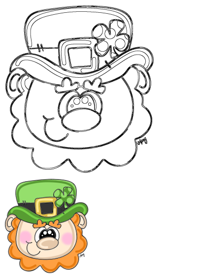 St Patricks Day door hanger template featuring a cute leprechaun with a green hat and clover. Perfect for DIY St Patricks crafts.