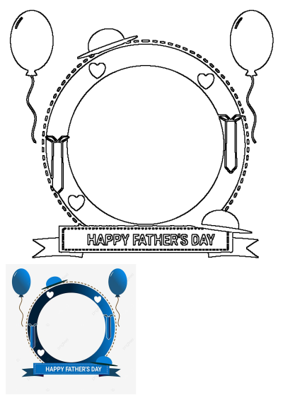 Happy Father's Day greeting card with blue balloons, ribbon, circle design. Perfect for Father's Day celebrations. PNG and PSD files available.