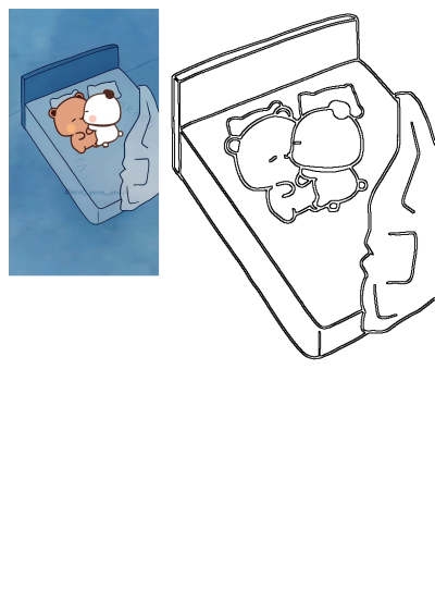 Pin on Miscellaneous: Adorable cartoon image of two bears cuddling in bed. Brown bear hugging a white bear. Cute and heartwarming scene.