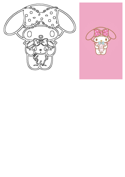 Hello Kitty holding a plushie with a bow, on a pink background. This wallpaper features Hello Kitty with a pink polka dot bow on its head.