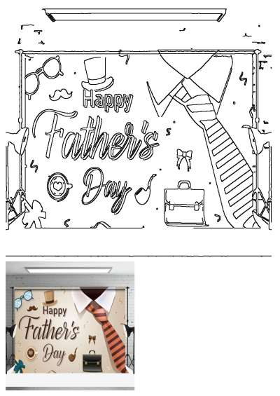 A happy Father's Day backdrop featuring an image of a tie, hat, and briefcase. Perfect for a Father's Day celebration photo booth.
