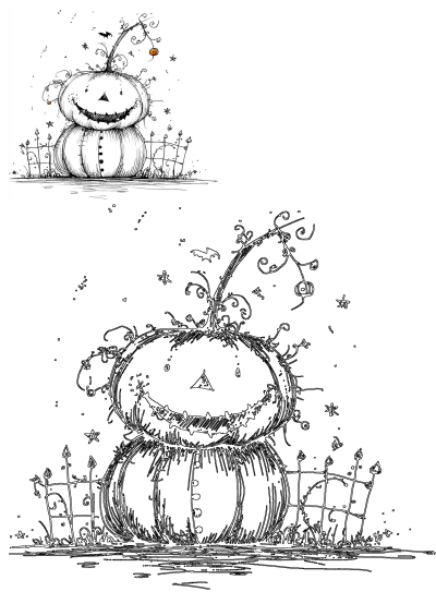 a black and white drawing of a pumpkin