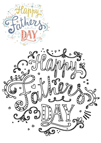Happy Father's Day card with fun lettering in yellow, blue and coral. A festive card for dad with flourishes and small decorative elements.