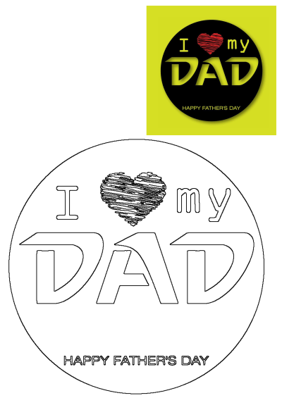 I love my dad Happy Father's Day button on yellow background with red heart. Express your love with this colorful Father's Day image.