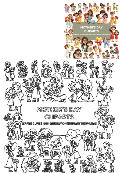 Mother's Day cliparts are available for all ages to use, including children. This collection includes various high-resolution illustrations.