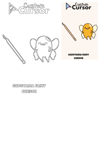 Cartoon image of a Gudetama fairy cursor set, includes a pointer and the iconic lazy egg character with fairy wings. 