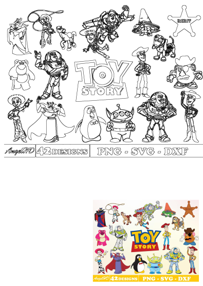 Toy Story characters in a cartoon character set for children's tv shows. Includes Woody, Buzz, Jessie, Mr. Potato Head, and more!