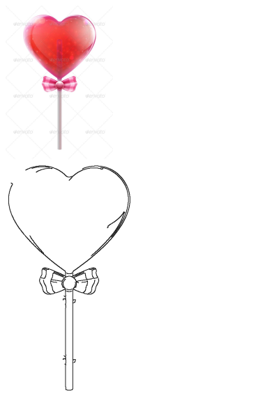 Heart-shaped lollipop with a pink bow tie near the end of its white stick. Delicious candy design of this classic treat.