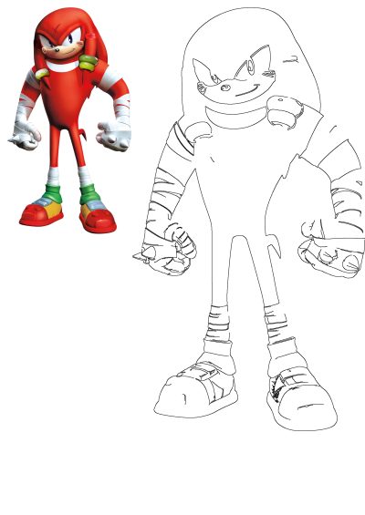 Full image of Knuckles the Echidna from Sonic the Hedgehog, a red echidna with white bandages on his body and green accents on his shoes.