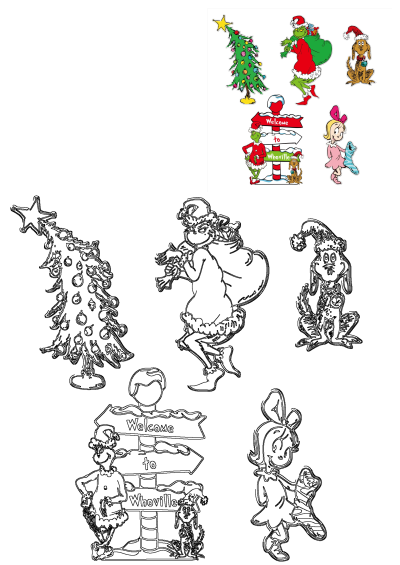 the grin's christmas stickers are all in different shapes and sizes, including one for