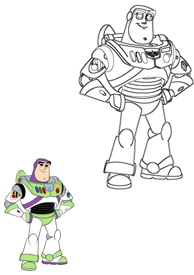 Illustration of Buzz Lightyear from Toy Story. Features the iconic space ranger in his white and green suit with a confident pose.