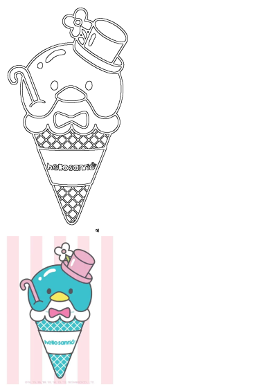 An adorable Hello Sanrio ice cream cone with a charming blue penguin wearing a top hat, bow tie, and holding a cane; a very kawaii treat.