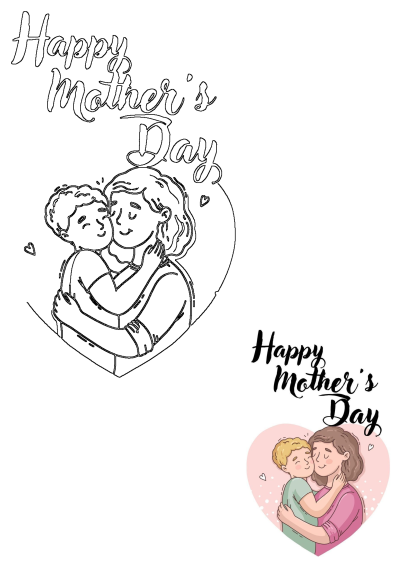 A charming Mother's Day card featuring a heartwarming illustration of a mother hugging her child, expressing love and appreciation.