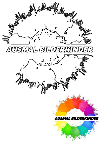 ausmalbilderkinder.de logo. A rainbow paint splatter design featuring vibrant colors. Ideal for children's coloring pages and art projects.