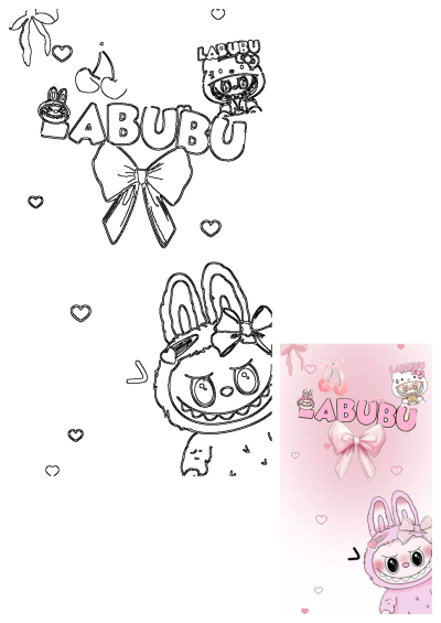 A cute cartoon bunny with pink hair and a bow on its head, set against a pink aesthetic background with the word 'Labubu' and other pink design elements.