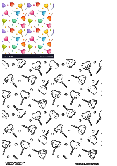 Seamless wallpaper pattern featuring colorful heart-shaped candy lollipops on a white background. Cute candy wallpaper illustration for festive designs.