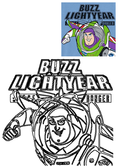 Buzz Lightyear is flying through the air. Cartoon illustration of Buzz Lightyear from Toy Story in his space ranger suit, in action.