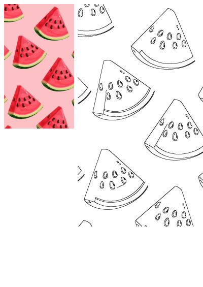 Image shows cartoon slices of watermelon with seeds on a pink background, perfect for summer fruit theme,alt: slices of watermelon on a pink background.