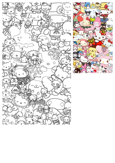 A bunch of Hello Kitty stickers all together, also featuring My Melody, Kuromi, Keroppi, and other Sanrio characters in a colorful collage.