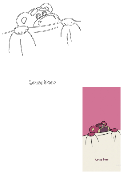 Lotso Bear peeking over a white surface. Cute cartoon character against a pink background. Lotso Bear image.