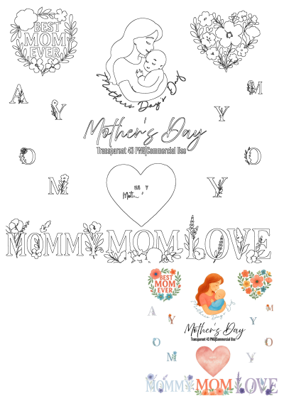 Mother's Day card featuring a mother holding her baby. Watercolor illustration with floral elements and 'Best Mom Ever' design. Mom and her baby in it