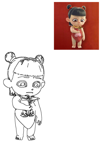 An animated doll with dark hair in buns holds a flower with a sad expression. This cartoon character has a lotus flower on her outfit.
