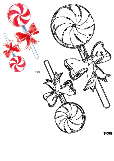 Watercolor and ink drawing of two lollipops with red bows. Sweet treats art with whimsical bows tied to the candy sticks.