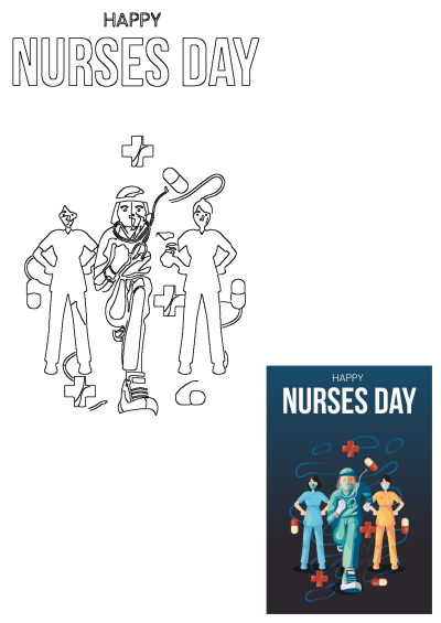 Happy Nurses Day illustration. Three nurses in scrubs are standing together in this image celebrating nurses.