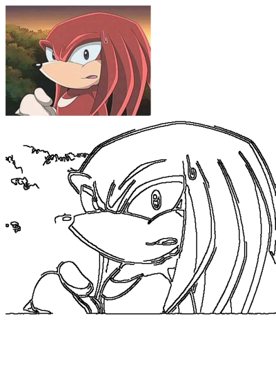 Image of Knuckles the Echidna, not Sonic, from Sonic the Hedgehog, looking concerned while pointing at something in front of him.