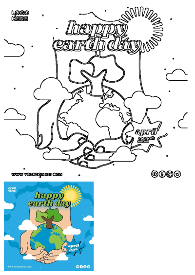 Earth Day poster showing two hands holding the Earth with a tree on top, the sun shining above, and April 22nd marked on the poster.