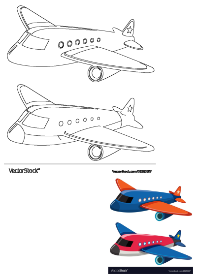 Illustration of two colorful cartoon airplanes flying side by side. Fun, whimsical image perfect for children's content, and aviation themes.