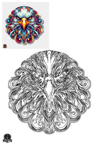 Detailed image of an eagle's head with multicolored feathers forming intricate swirls across the face. Eye-catching, psychedelic sticker design.
