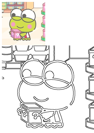 Cartoon frog holding a pink mystery box with question marks, standing in front of stacks of boxes. Adorable cartoon design. 